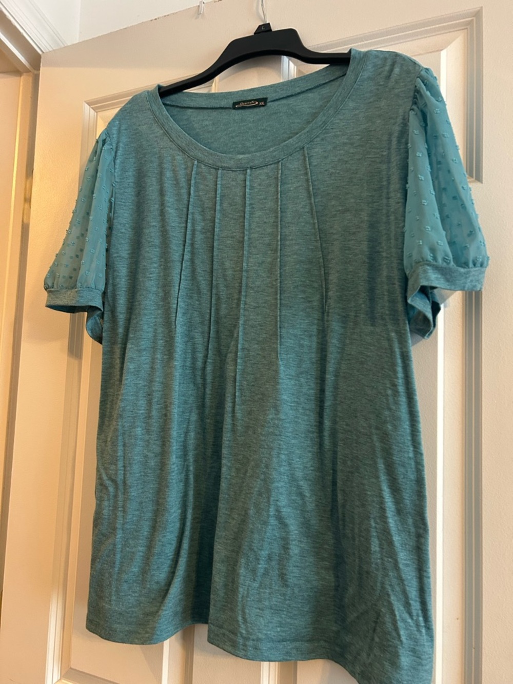 Light Teal Women's Short Sleeve Pleated Top